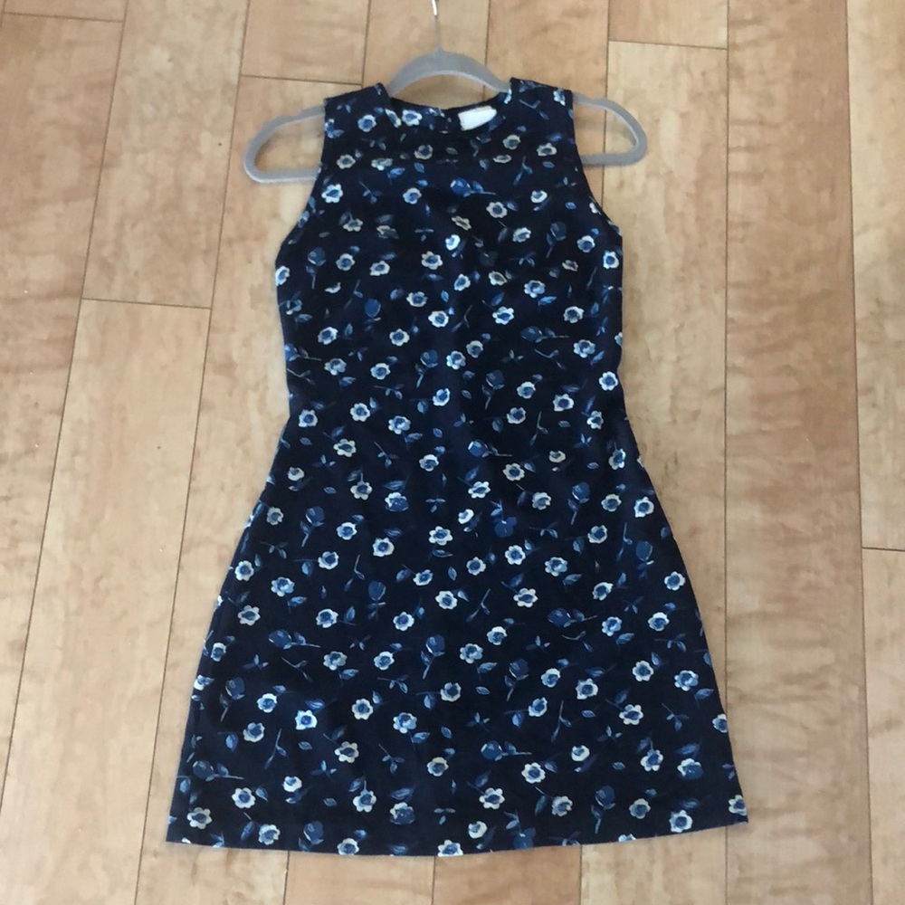 Vintage Navy Blue Sleeveless Floral Dress
